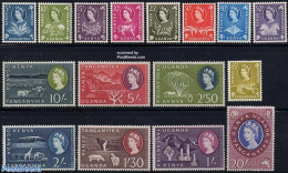 East Africa 1960 Definitives 16v, Mint NH, Nature - Animals (others & Mixed) - Cacti - Fish - Giraffe - Hippopotamus -.. - Cactusses
