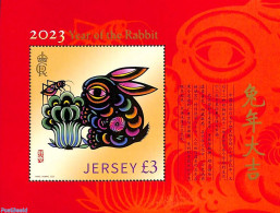 Jersey 2023 Year Of The Rabbit S/s, Mint NH, Nature - Various - Rabbits / Hares - New Year - Neujahr
