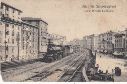 SAMPIERDARENA-GENOVA-CORSO VITTORIO EMANUELE-TRENO IN PRIMISSIMO PIAN-CARTOLINA  VIAGGIATA IL 5-7-1911 - Genova (Genoa)