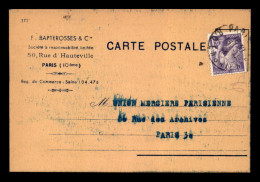 75 - PARIS 10EME - CARTE DE SERVICE - F. BAPTEROSSES & CIE, 80 RUE D'HAUTEVILLE - Arrondissement: 10