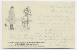 BORDEAUX CARTE PUB VOYAGES MODERNES COURS DU CHAPEAU ROUGE PLACE COMEDIE + VELO CYCLISTE FEMME MODE 1904 - Bordeaux