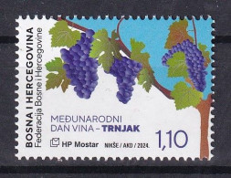BOSNIA AND HERZEGOVINA  2024,POST MOSTAR,INTERNATIONAL DAY OF WINE,FLORA,TRNJAK,,MNH - Bosnie-Herzegovine