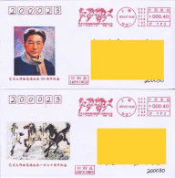 China Posted Cover，Xu Beihong's 120th Birthday, Painting On Horseback ATM Postmark,2 Pcs - Briefe