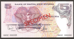 Papua New Guinea 5 Kina P-13es 2002 Specimen AA02 000000 UNC - Papouasie-Nouvelle-Guinée