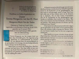 Devotie DP - Overlijden - Zuster Teresia Van Het H Hart - Tisselt 1910 - Gent 2005 - Décès