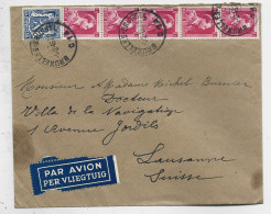 BELGIQUE  1FR BANDE DE 5+50C LION LETTRE COVER AVION BRUXELLES 1.2.1946 POUR SUISSE - 1936-1957 Offener Kragen