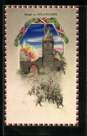 Künstler-AK Kampf Um Mülhausen, Feuer In Der Burganlage  - Weltkrieg 1914-18