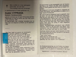Devotie DP - Overlijden - Zuster Cypriana - Vandewynckele - Ardooie 1912 - 1987 - Esquela