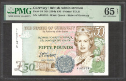 Guernsey British Administration 50 Pounds Elizabeth II 1994 P-59 PMG 65 EPQ - Guernesey