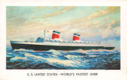 TRANSPORTS - S.S United States - World's Fastest Liner - Colorisé - Carte Postale Ancienne - Andere & Zonder Classificatie