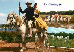 Animaux - Chevaux - Camargue - Multivues - Gardian Et Arlésienne - Chevauchée De Gardians - Chevaux Camarguais - CPM - V - Cavalli