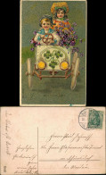 Neujahr Sylvester New Year Junge Mädchen Auto Feilchen Kleeberg 1911 Goldrand - Año Nuevo