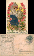 Liebe Liebespaare Love Mann Frau Blumen In Treue Dein! 1906 Goldrand/Prägekarte - Koppels
