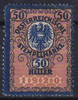 Steuer FISCAUX 50 OESTERREICHISCHE STEMPELMARKE 50 HELLER 1920 - Fiscales