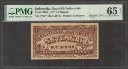 Indonesia ORIDA Bukittinggi 1/2 0.5 Rupiah P-S181 1947 PMG 65 EPQ TOPPOP HIGHEST - Indonesien