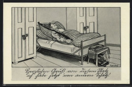 Künstler-AK Ferdinand Barlog: Soldat Schläft Im Bett Mit Gewehr  - Autres & Non Classés
