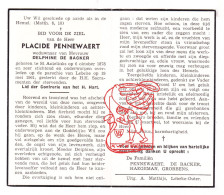 DP Placide Pennewaert ° Sint-Antelinks Herzele 1878 † Lebeke Outer Ninove 1961 X Delphine De Backer // Haegeman Grobbens - Imágenes Religiosas