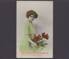 Junge Frau Mit Amaryllisblüten, Herzlichen Glückwunsch Zum Geburtstag - Anniversaire