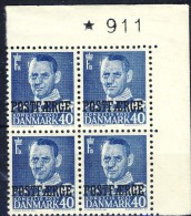 ##Denmark 1949. POSTFAERGE. Numbered Cornerbloc Of 4. Michel 32. MNH(**) - Pacchi Postali