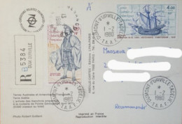 Carte EPF Manchots Empereurs Postée Recomandée Terre Adélie 1 2 80 Avec Cachet Arrivée France - Cartas & Documentos