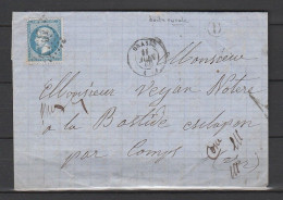 Lettre Avec Napoléon N°22, Grasse G.C.1707, Boîte Rurale D, Le Tignet, Alpes Maritimes - 1862 Napoleon III