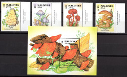 Maldives 1992, Mushrooms, 4val+BF - Maldivas (1965-...)