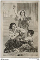 "Bouquetières De Naples", Tableau De M. De Curzon - Page Original 1860 - Documenti Storici