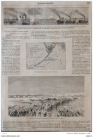 Plan Topographique Des Environs De Pé-Tang - Construction Du Pont De Bâteaux Sur Le Pei-ho - Page Original 1860 - Historische Dokumente