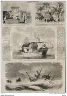 Rue De La Trésorerie à Canton - Kiosque Dans Les Jardins D'Hao-qua à Fati, Rivière Des Perles - Page Original 1860 - Historische Dokumente