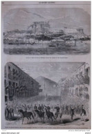 Vue De La Ville Et Du Fort De Millazzo- Entrée Du Général Médici Et Des Troupes Siciliennes à Messine Page Original 1860 - Historical Documents