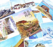 China Postcard Xizang Landscape Watercolor Hand Painted Postcard, Potala Palace, Mount Qomolangma, Gangren Boqi，10 Pcs - Chine