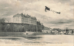 Sablé * L'aviateur LUSETTI Sur Avion Monoplan Blériot , Moteur Viale Au Dessus Du Château Des Vols Superbes * Aviation - Sable Sur Sarthe