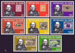 Zaire 1980, Rowland Hill, Stamp On Stamp, Wild Cat, Monkey, Elephant, 8val - Timbres Sur Timbres