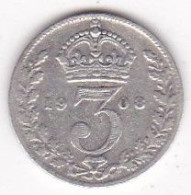 Grande Bretagne. 3 Pence 1908 . Edward VII, En Argent , KM# 797 - F. 3 Pence