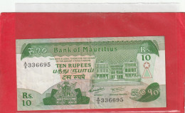 BANK OF MAURITIUS  .  10 RUPEES  .  N.D ( 1985 )    N°  A/5 336695  .  2 SCANNES - Mauritius