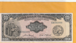 CENTRAL BANK OF PHILIPPINES   (  ENGLISH ISSUES  ) .  10 PESOS  .  N°  EB 390999  .  2 SCANNES - Filipinas