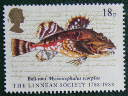 18P THE LINNEAN SOCIETY Fish Fisch Poisson (Mi 1131 1988 Used Gebruikt Oblitere ENGLAND GRANDE-BRETAGNE GB GREAT BRITAIN - Oblitérés