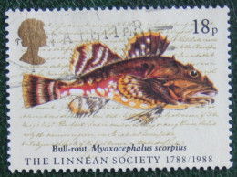 18P THE LINNEAN SOCIETY Fish Fisch Poisson (Mi 1131 1988 Used Gebruikt Oblitere ENGLAND GRANDE-BRETAGNE GB GREAT BRITAIN - Usados