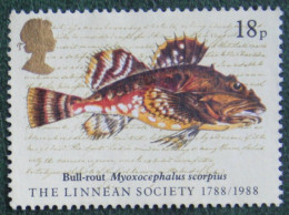 18P THE LINNEAN SOCIETY Fish Fisch Poisson (Mi 1131 1988 Used Gebruikt Oblitere ENGLAND GRANDE-BRETAGNE GB GREAT BRITAIN - Gebruikt
