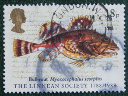 18P THE LINNEAN SOCIETY Fish Fisch Poisson (Mi 1131 1988 Used Gebruikt Oblitere ENGLAND GRANDE-BRETAGNE GB GREAT BRITAIN - Gebruikt