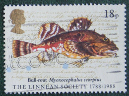 18P THE LINNEAN SOCIETY Fish Fisch Poisson (Mi 1131 1988 Used Gebruikt Oblitere ENGLAND GRANDE-BRETAGNE GB GREAT BRITAIN - Gebraucht