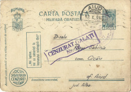 ROMANIA 1942 FREE MILITARY POSTCARD, CENSORED GALATI NR.16, GALATI CĂMINUL PREOȚESC STAMP, WOUNDED HOSPITAL Z. I. No 206 - 2de Wereldoorlog (Brieven)