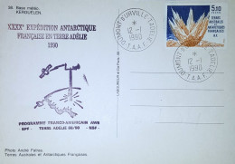 Carte Postale Postée Terre Adélie 12 1 1990 40eme Expéditions, Programme Franco-us AWS Terre Adélie 89/90 - Cartas & Documentos