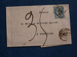 LETTRE  1871 -    CHATELLERAULT  -  - CERES   25 C. BLEU  G C  955   //  TAXE - 1849-1876: Classic Period