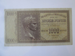 Rare! Ionian Islands/Greece(Corfu-Kefalonia) 1000 Drachmai 1941 Italian Occupation WWII,see Pictures - Grecia