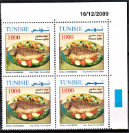 2009- Tunisie - Y&T 1649 -  Plats De Tunisie - Poisson Grillé - Bloc De 4coin Daté --  4V MNH***** - Levensmiddelen