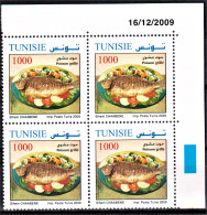 2009- Tunisie - Y&T 1649 -  Plats De Tunisie - Poisson Grillé - Bloc De 4coin Daté --  4V MNH***** - Tunisie (1956-...)
