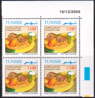 2009- Tunisie - Y&T 1650-  Plats De Tunisie - Couscous à La Viande - Bloc De 4coin Daté --  4V MNH***** - Other & Unclassified