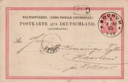 GERMANY EMPIRE 1883 POSTCARD  MiNr P 8 II / 02 SENT FROM BOCHUM TO HAARLEM - Briefkaarten