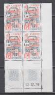 France N° 2081 XX  Gordes En Bloc De 4 Coin Daté Du 12 . 12 . 79 ; 1 Trait ; Sans Charnière, TB - 1970-1979